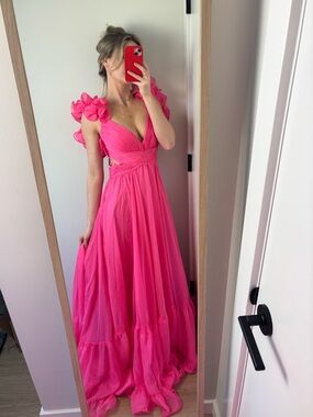 Mac Duggal hot pink ruffle gown
